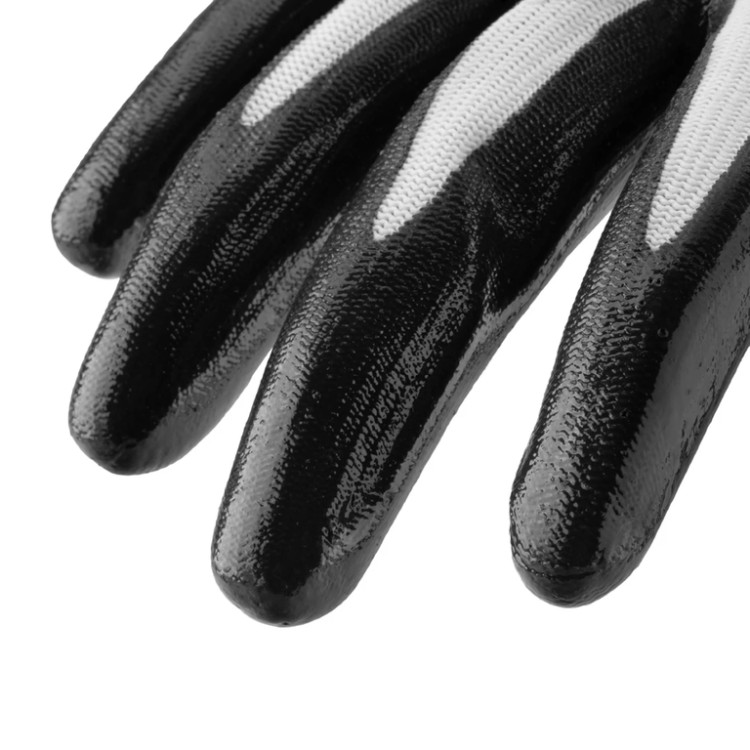دستکش ایمنی نیتریل کف مواد مشکی ساده نخ سفید مدل RH-9003